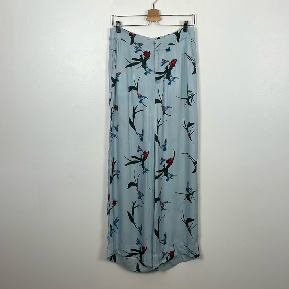 Just Female Bird Print Flowy Palazzo Silky Dress Trouser Pants Womens S 2 Pocket